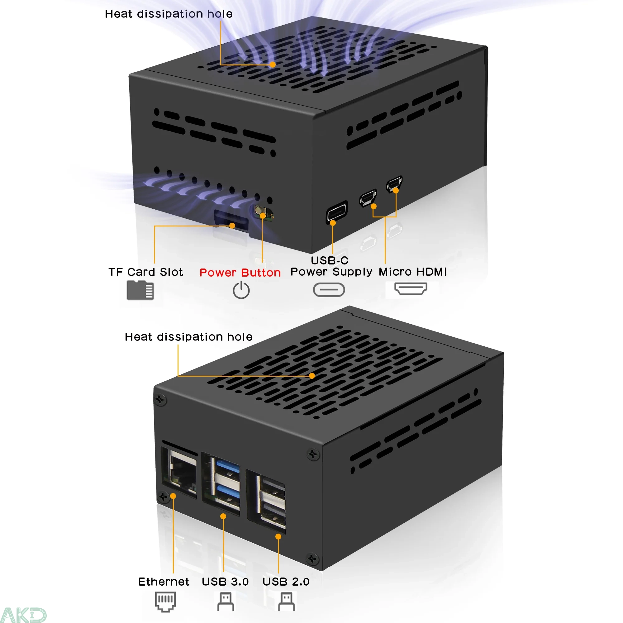 Vỏ kim loại Raspberry Pi 5 gắn Adapter PCIe và Active Cooler 5 Vỏ kim loại Raspberry Pi 5 gắn Adapter PCIe và Active Cooler