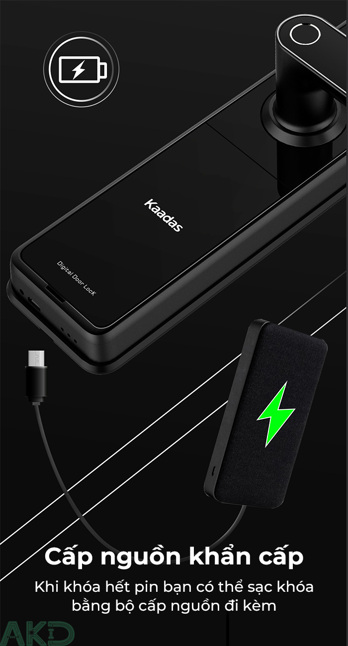 l8 cap nguon - - Khóa cửa thông minh Kaadas L8