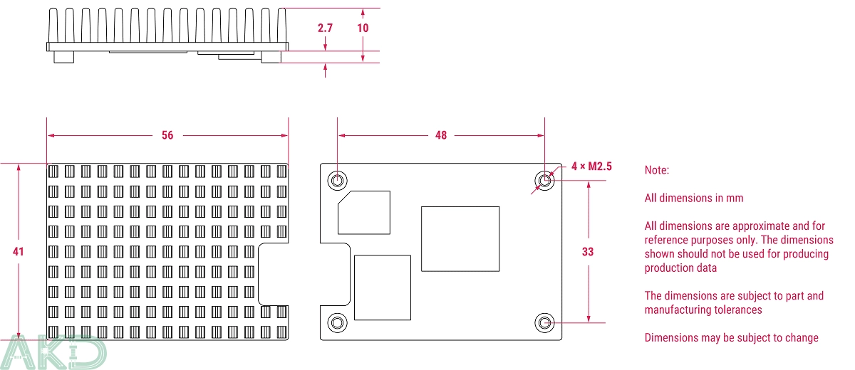 rpi cm5 pcool dim - - Tản nhiệt nhôm thụ động Compute Module 5 (CM5)