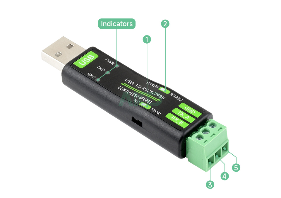 USB TO RS232 485 details 5 - - Bộ chuyển đổi nối tiếp USB sang RS232/485, Chip FT232RNL