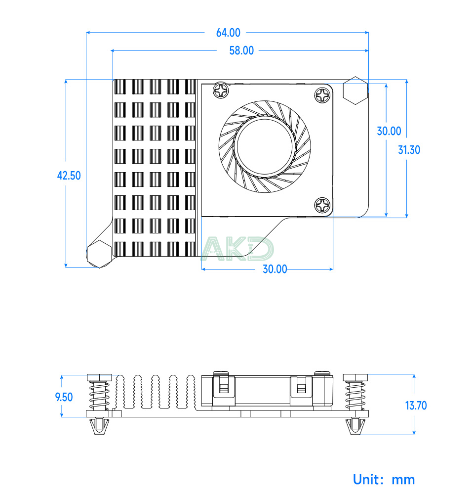Pi5 Active Cooler B details size - - Quạt và Tản nhiệt Active Cooler (B) Raspberry Pi 5