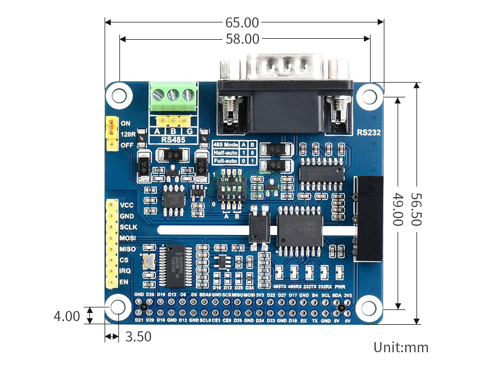 Mạch HAT RS232/RS485 cách ly cho Raspberry Pi