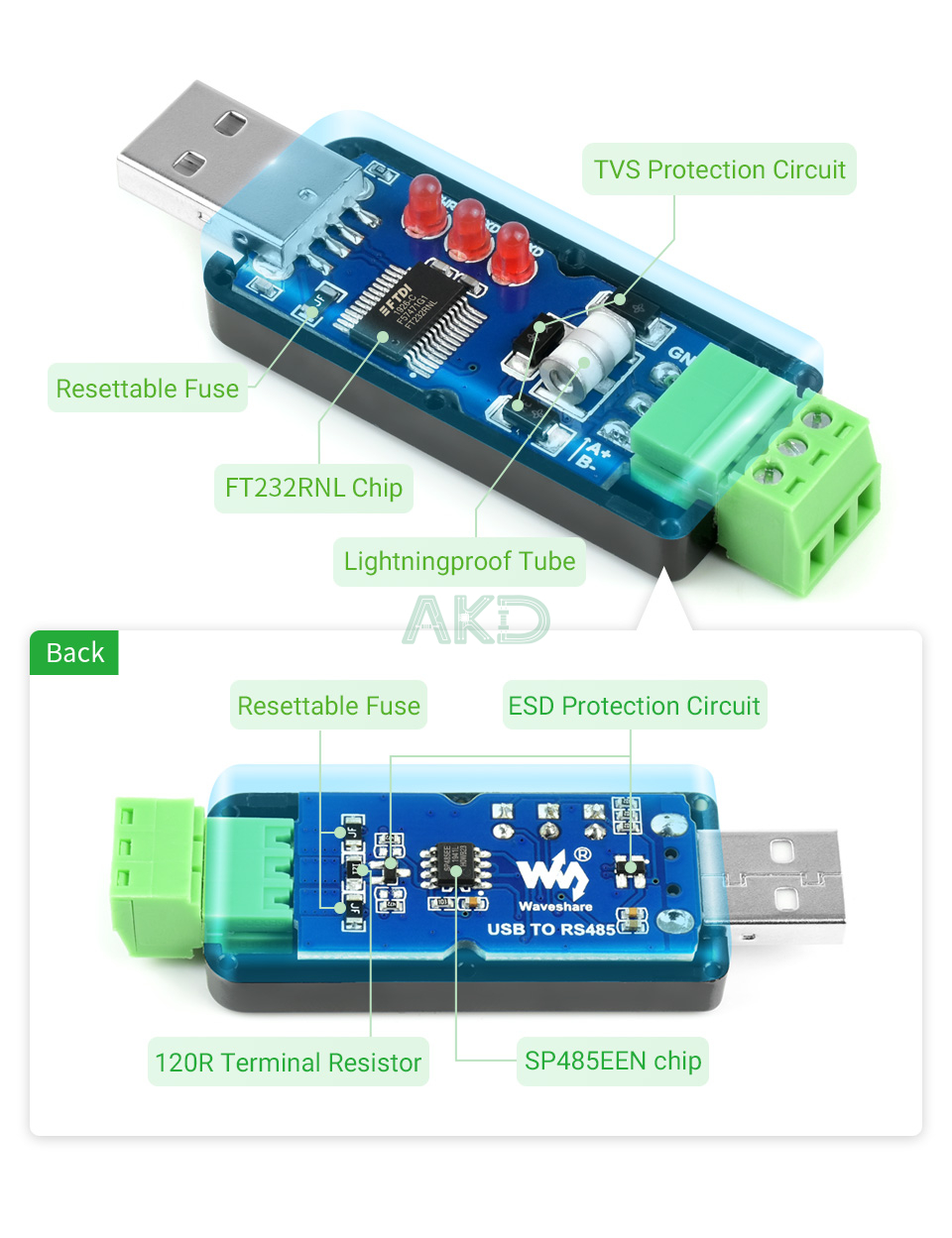 USB TO RS485 details 5 - - Bộ chuyển đổi hai chiều USB sang RS485 công nghiệp